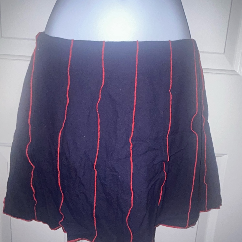 Blue Skirt with Red Stripes
